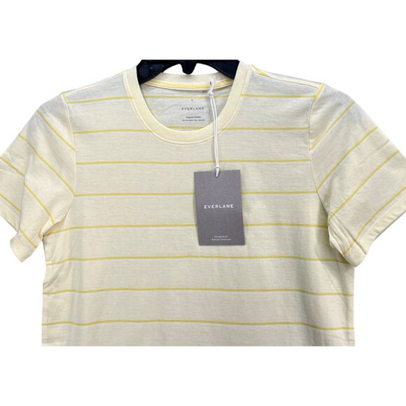 Everlane T Shirt Womens S Butter Yellow Striped Organic Cotton Preppy Casual NEW - Picture 3 of 13